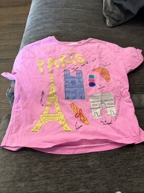 Zara Girls Pink Paris Landmark Graphic Tee
